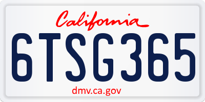 CA license plate 6TSG365