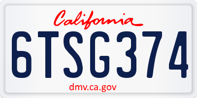 CA license plate 6TSG374