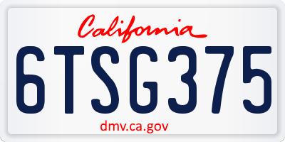 CA license plate 6TSG375