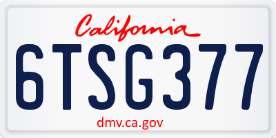 CA license plate 6TSG377