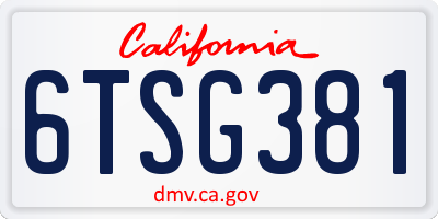 CA license plate 6TSG381