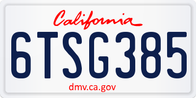 CA license plate 6TSG385