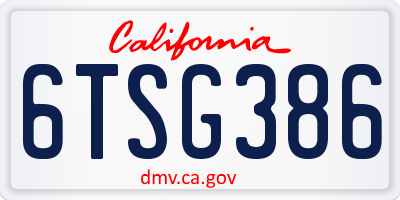CA license plate 6TSG386