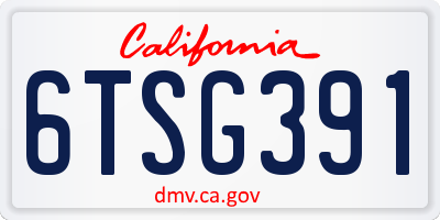 CA license plate 6TSG391