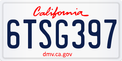 CA license plate 6TSG397