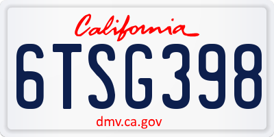 CA license plate 6TSG398