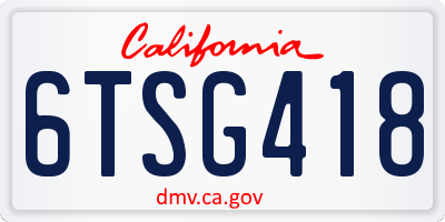 CA license plate 6TSG418
