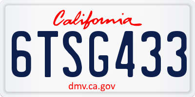 CA license plate 6TSG433