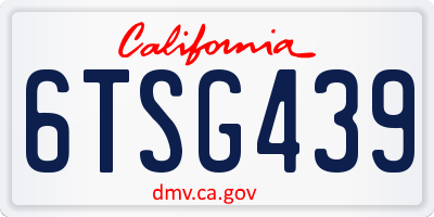 CA license plate 6TSG439