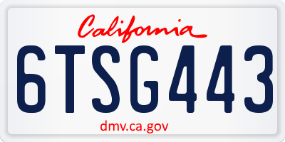CA license plate 6TSG443