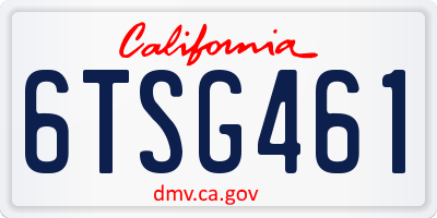 CA license plate 6TSG461