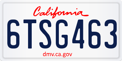 CA license plate 6TSG463