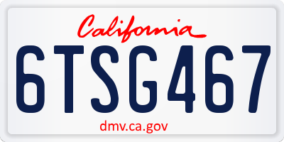 CA license plate 6TSG467