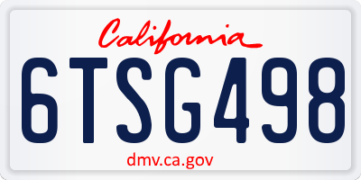 CA license plate 6TSG498