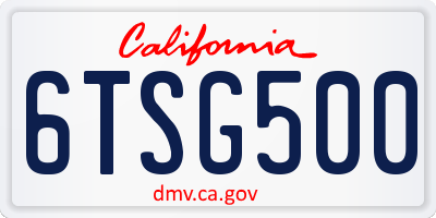 CA license plate 6TSG500