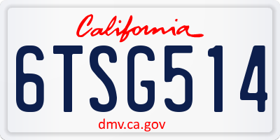 CA license plate 6TSG514