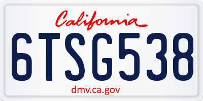 CA license plate 6TSG538