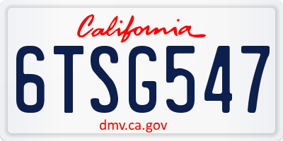 CA license plate 6TSG547