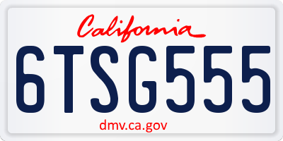 CA license plate 6TSG555