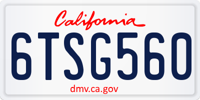 CA license plate 6TSG560