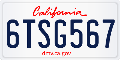 CA license plate 6TSG567