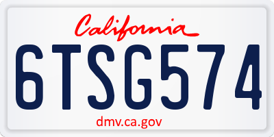CA license plate 6TSG574