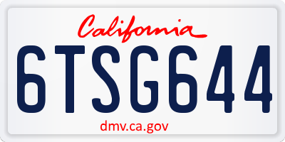 CA license plate 6TSG644