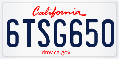 CA license plate 6TSG650