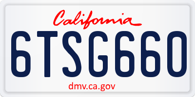 CA license plate 6TSG660