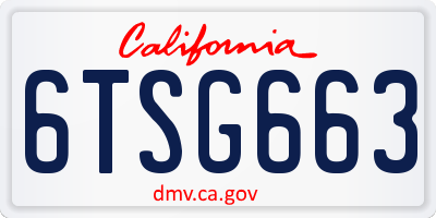 CA license plate 6TSG663