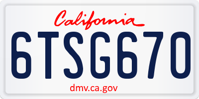 CA license plate 6TSG670