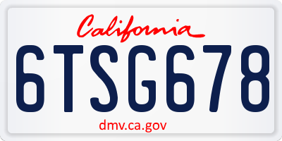 CA license plate 6TSG678