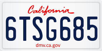 CA license plate 6TSG685