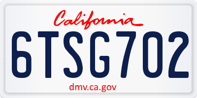 CA license plate 6TSG702