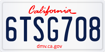 CA license plate 6TSG708