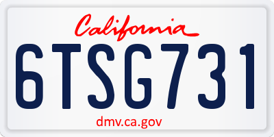 CA license plate 6TSG731