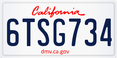 CA license plate 6TSG734