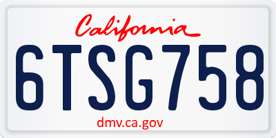 CA license plate 6TSG758