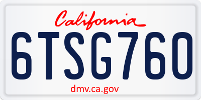 CA license plate 6TSG760