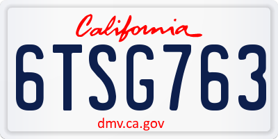 CA license plate 6TSG763