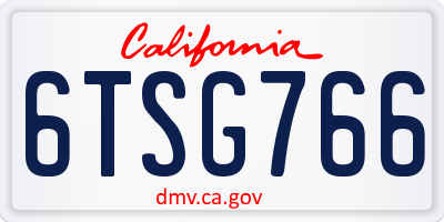 CA license plate 6TSG766