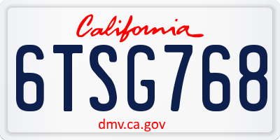 CA license plate 6TSG768