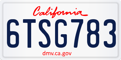 CA license plate 6TSG783