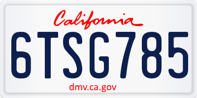 CA license plate 6TSG785