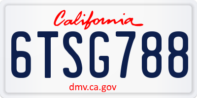 CA license plate 6TSG788