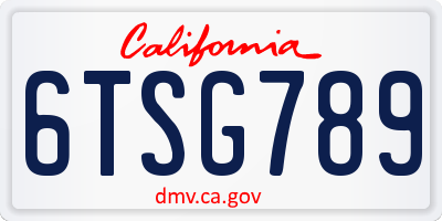 CA license plate 6TSG789