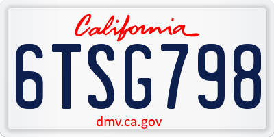 CA license plate 6TSG798