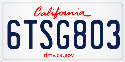 CA license plate 6TSG803