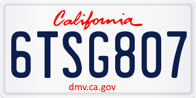 CA license plate 6TSG807