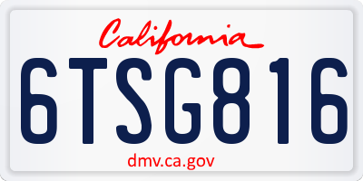 CA license plate 6TSG816